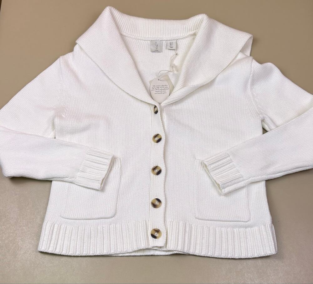 Joie Women’s Small White 100% Cotton Shawl Collar Cardigan Sweater NWT
